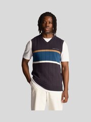 Lyle & Scott Blue Volley Stripe Knitted Vest - Image 1 of 5