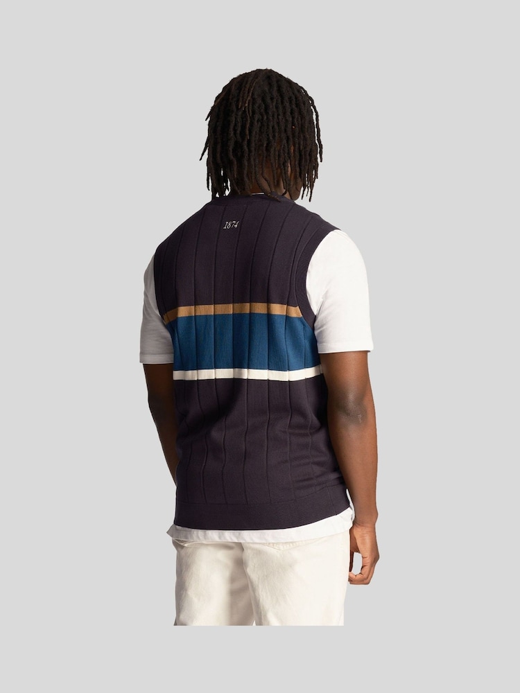 Lyle & Scott Blue Volley Stripe Knitted Vest - Image 2 of 5
