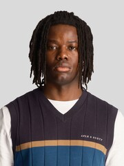 Lyle & Scott Blue Volley Stripe Knitted Vest - Image 4 of 5
