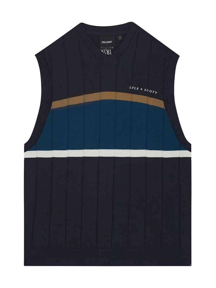 Lyle & Scott Blue Volley Stripe Knitted Vest - Image 5 of 5