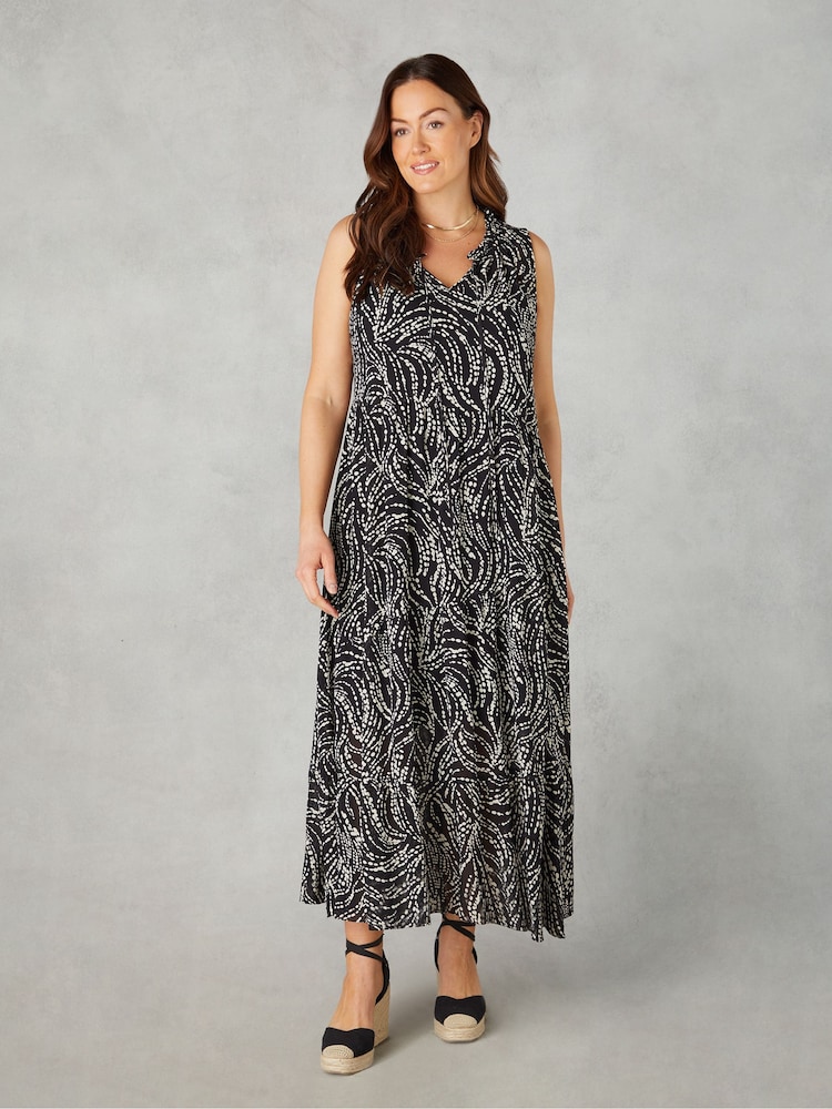Live Unlimited Black Curve Petite Spot Print Ruffle Midaxi Dress - Image 1 of 5