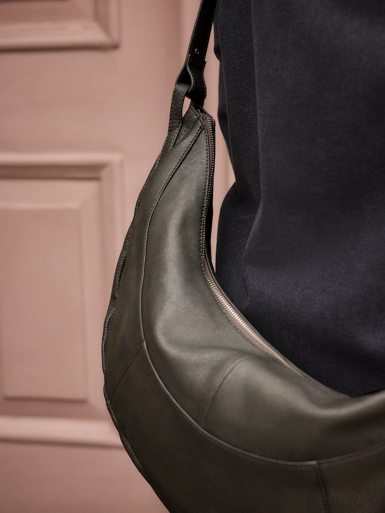 Gris - Sac bandoulière surdimensionné en cuir lavé - Image 4 of 11