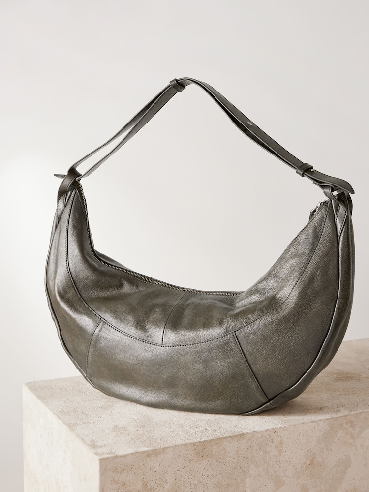Gris - Sac bandoulière surdimensionné en cuir lavé - Image 7 of 11