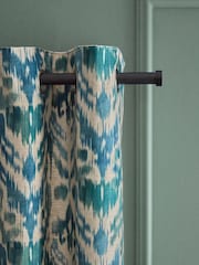 Blue/Green Ikat Linen Blend Eyelet Lined Curtains - Image 1 of 5