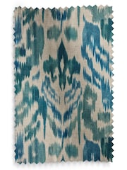 Blue/Green Ikat Linen Blend Eyelet Lined Curtains - Image 5 of 5