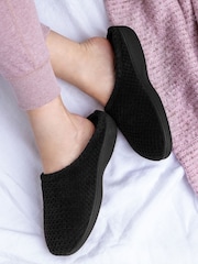 Totes Black Isotoner Popcorn Terry Mules Slippers - Image 1 of 5