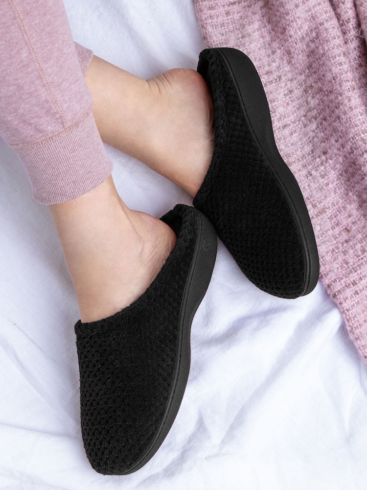 Totes Black Isotoner Popcorn Terry Mules Slippers - Image 1 of 5