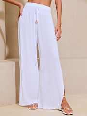 Lipsy White Crinkle Holiday Cover Up Trousers - Image 1 of 4