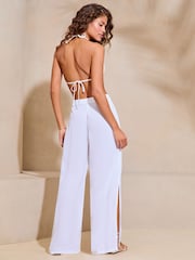 Lipsy White Crinkle Holiday Cover Up Trousers - Image 2 of 4