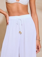 Lipsy White Crinkle Holiday Cover Up Trousers - Image 4 of 4