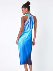 Dusk Blue Satin Ombre Halterneck Dress - Image 3 of 5