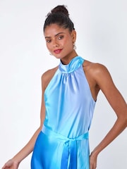 Dusk Blue Satin Ombre Halterneck Dress - Image 4 of 5