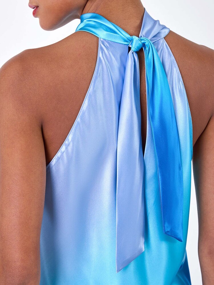 Dusk Blue Satin Ombre Halterneck Dress - Image 5 of 5