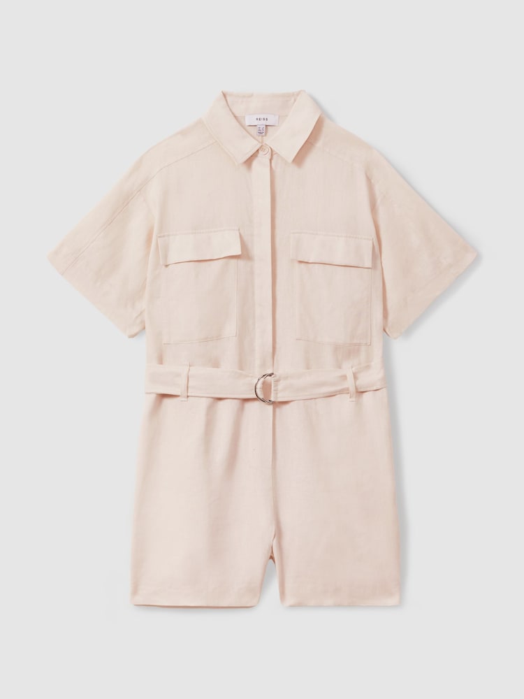 Reiss Pink Selina Linen Belted Playsuit - Image 2 of 5