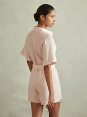 Reiss Pink Selina Linen Belted Playsuit - Image 4 of 5