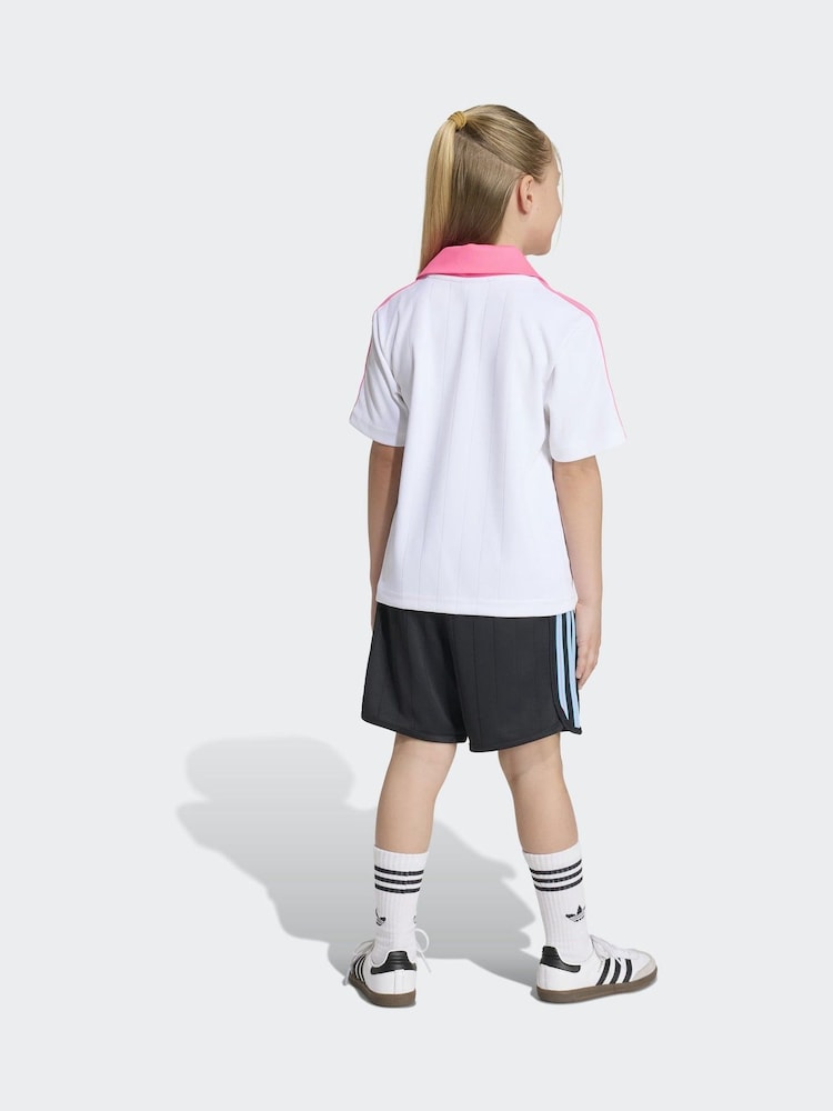 adidas Originals White Loose Polo Pinstripe Short T-Shirt Set - Image 2 of 6 adidas Originals White Loose Polo Pinstripe Short T-Shirt Set - Image 2 of 6