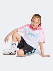 adidas Originals White Loose Polo Pinstripe Short T-Shirt Set - Image 3 of 6