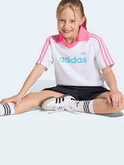 adidas Originals White Loose Polo Pinstripe Short T-Shirt Set - Image 4 of 6