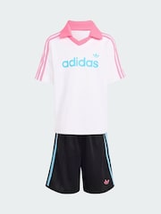 adidas Originals White Loose Polo Pinstripe Short T-Shirt Set - Image 6 of 6