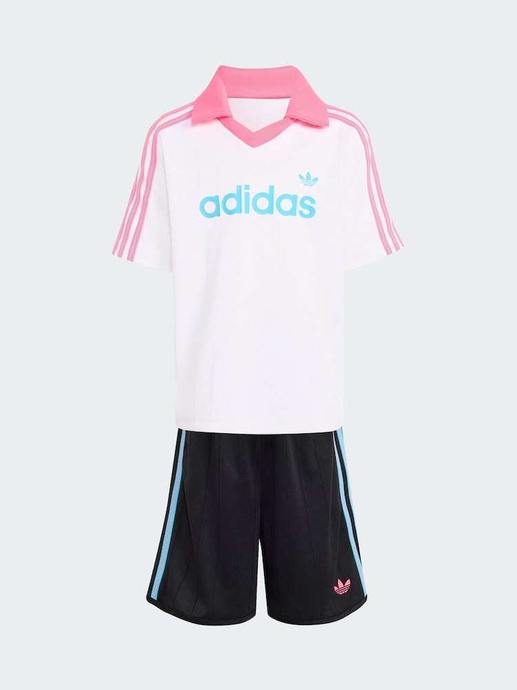 adidas Originals White Loose Polo Pinstripe Short T-Shirt Set - Image 6 of 6 adidas Originals White Loose Polo Pinstripe Short T-Shirt Set - Image 6 of 6