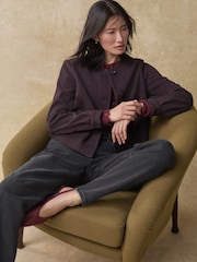 Purple Burgundy Brushed Collarless Buttoned Jacket - Image 2 of 7