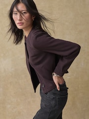 Purple Burgundy Brushed Collarless Buttoned Jacket - Image 3 of 7