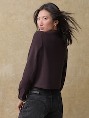 Purple Burgundy Brushed Collarless Buttoned Jacket - Image 5 of 7