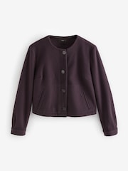 Purple Burgundy Brushed Collarless Buttoned Jacket - Image 6 of 7
