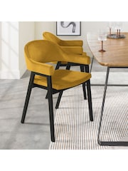Bentley Designs Weathered Oak Mustard Camden Peppercorn Upholstered Arm Chairs Set of 2 - Image 1 of 4