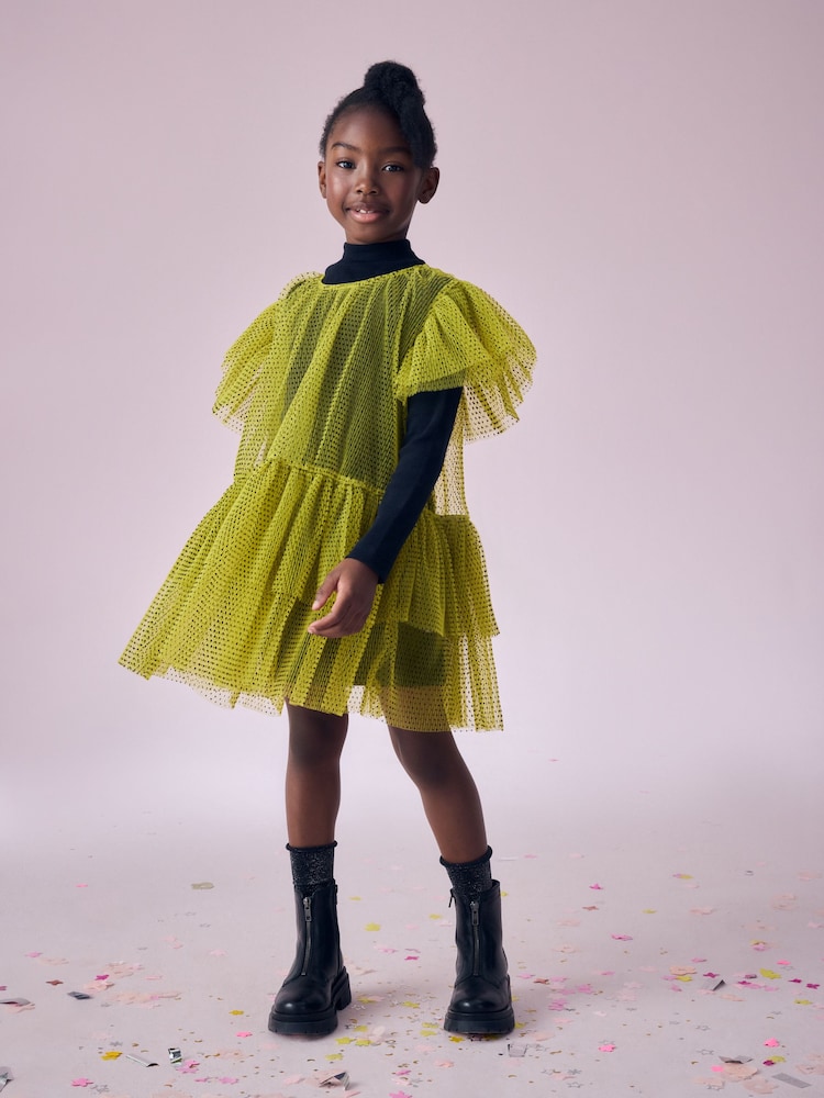 Lime Green 2-in-1 Mesh Party Dress (3-16yrs) - Image 1 of 8 Lime Green 2-in-1 Mesh Party Dress (3-16yrs) - Image 1 of 8