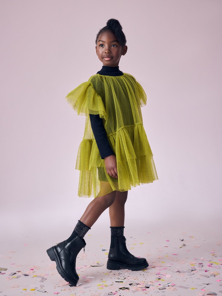 Lime Green 2-in-1 Mesh Party Dress (3-16yrs) - Image 2 of 8