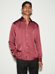 Red Regular Fit EDIT Satin Long Sleeve Shirt - Image 1 of 8