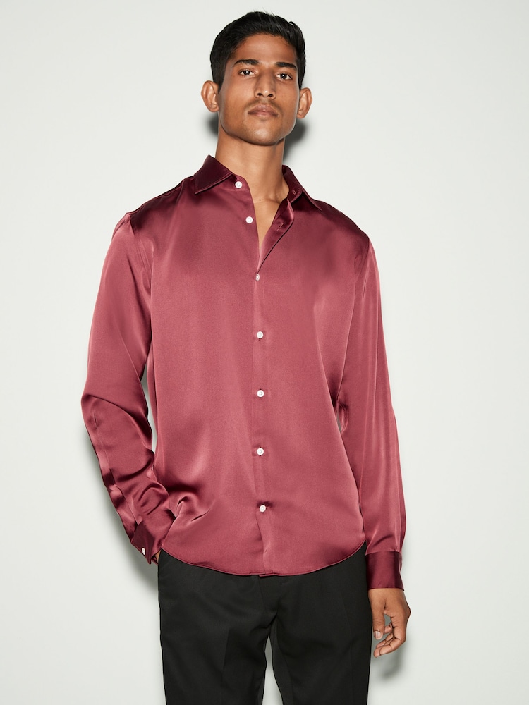 Red Regular Fit EDIT Satin Long Sleeve Shirt - Image 1 of 8