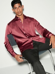 Red Regular Fit EDIT Satin Long Sleeve Shirt - Image 3 of 8