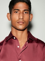 Red Regular Fit EDIT Satin Long Sleeve Shirt - Image 4 of 8