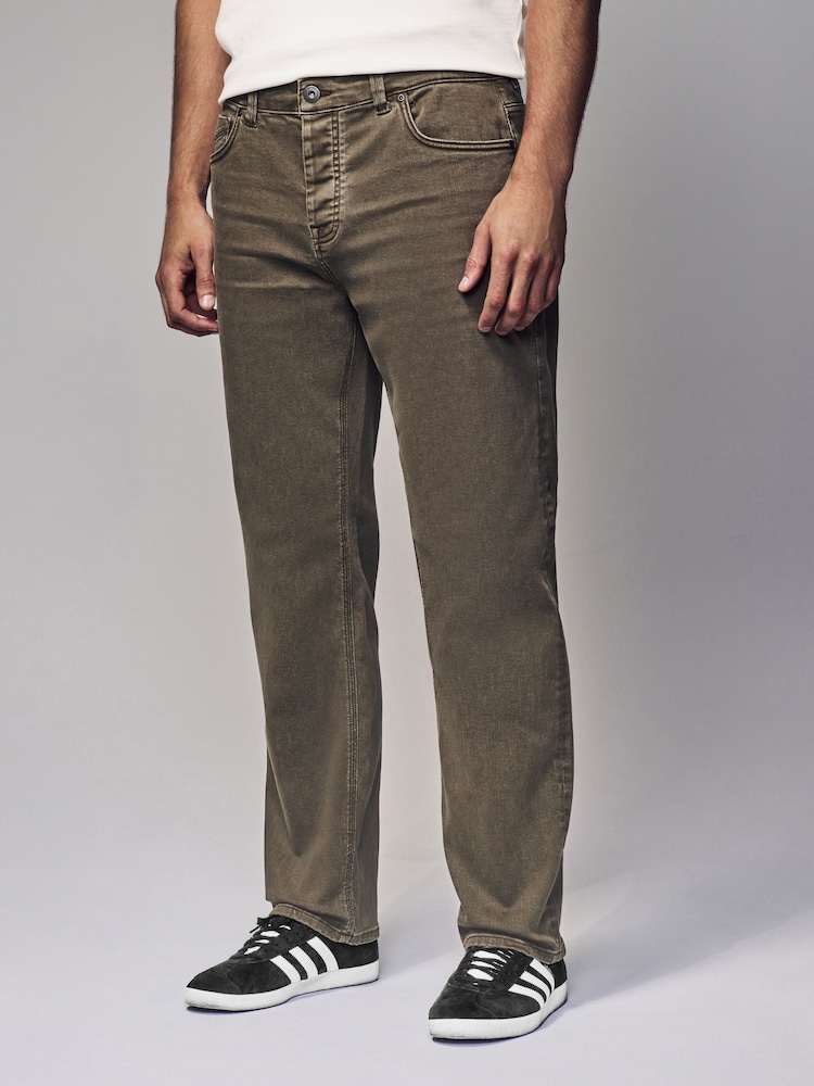 Tan Brown Straight Fit Motion Flex Jeans - Image 1 of 12 Tan Brown Straight Fit Motion Flex Jeans - Image 1 of 12