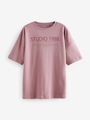 Pink Relaxed Fit Heavyweight Longline Crew Neck 100% Cotton T-Shirt - Image 2 of 4