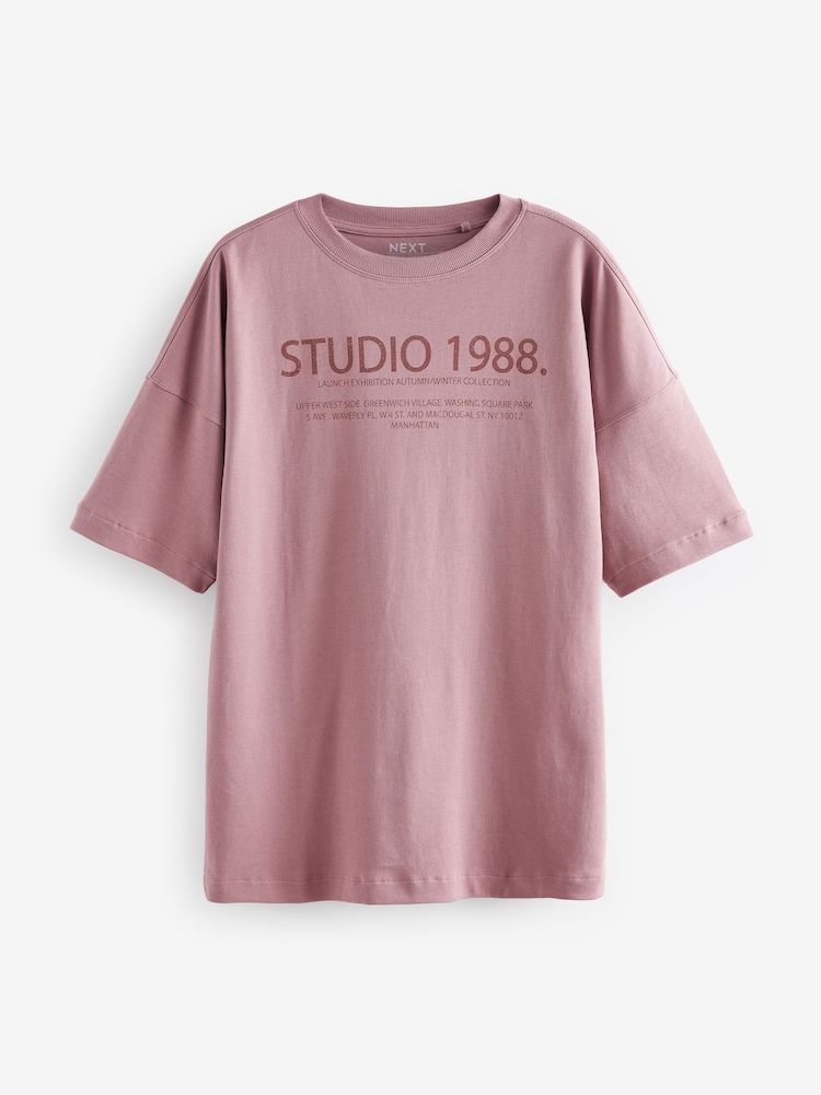 Pink Relaxed Fit Heavyweight Longline Crew Neck 100% Cotton T-Shirt - Image 2 of 4