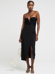 River Island Black Bandeau Plunge Midi Dress - Image 1 of 3