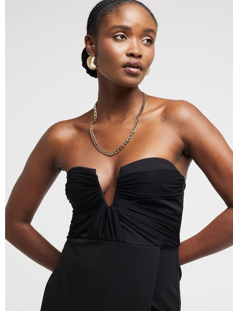 River Island Black Bandeau Plunge Midi Dress - Image 2 of 3