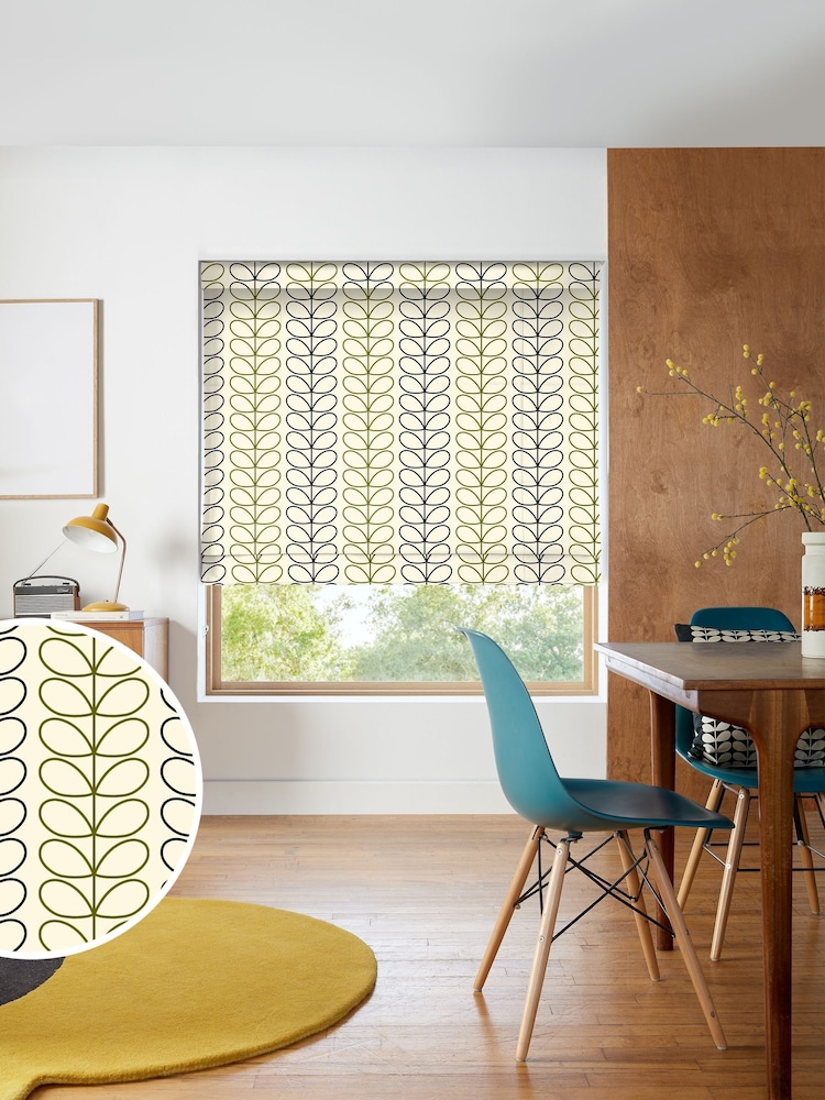 Orla Kiely Black and Olive Green Linear Stem Made to Measure 100% Cotton Roman Blinds - Image 1 of 6