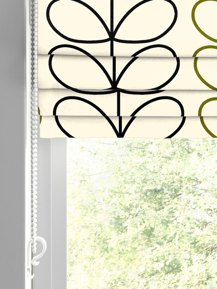 Orla Kiely Black and Olive Green Linear Stem Made to Measure 100% Cotton Roman Blinds - Image 2 of 6