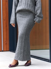 Grey Charcoal Co-ord Soft Touch Fitted Column Knitted Maxi Skirt - Image 2 of 6