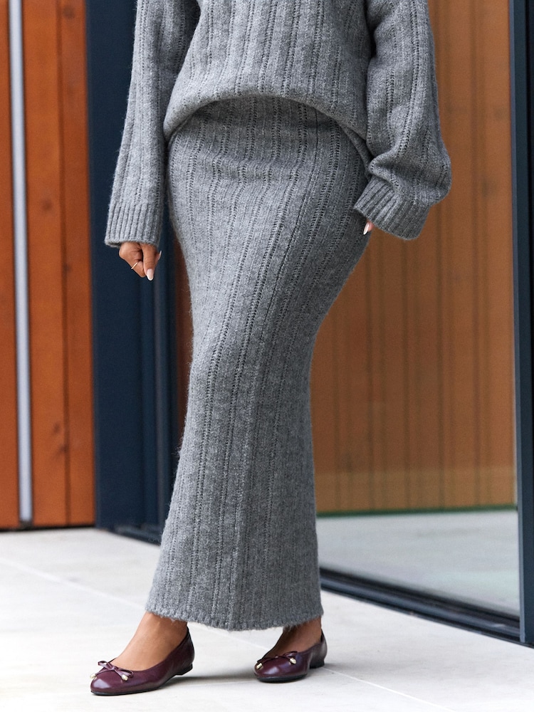 Grey Charcoal Co-ord Soft Touch Fitted Column Knitted Maxi Skirt - Image 2 of 6