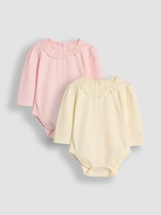 JoJo Maman Bébé Cream Broderie Collar Bodies 2 Pack - Image 1 of 5