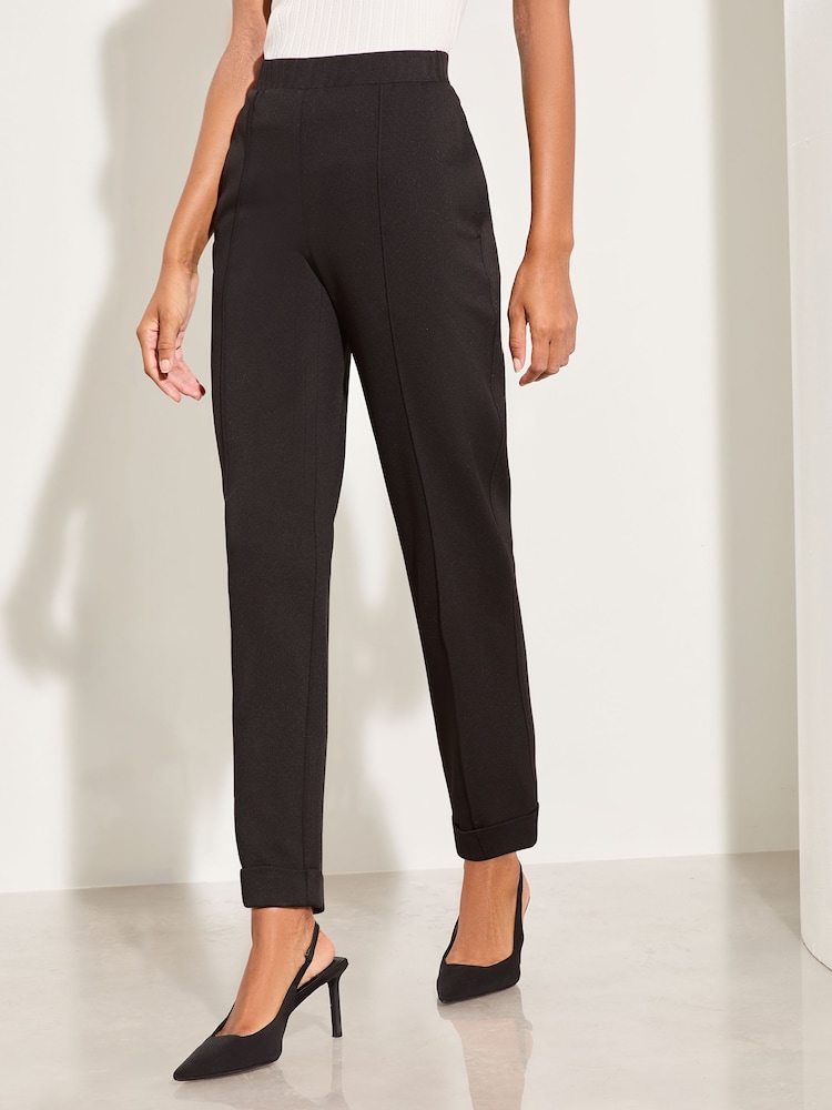 Lipsy Black Jersey Tapered Turn Up Hem Trouser. - Image 1 of 4