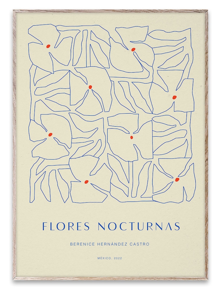 Paper Collective Grey Flores Nocturnas 01 Framed Wall Art Print in Natural Oak Frame - Image 1 of 4