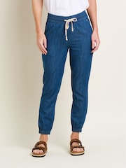Brakeburn Blue 100% Cotton Chambray Beach Joggers - Image 1 of 4