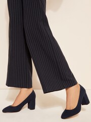 Friends Like These Navy Blue Wide FIt Mid Block Heel Round Toe Court Shoe - Image 2 of 4