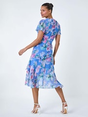 Roman Blue Floral Frill Detail Wrap Dress - Image 3 of 5